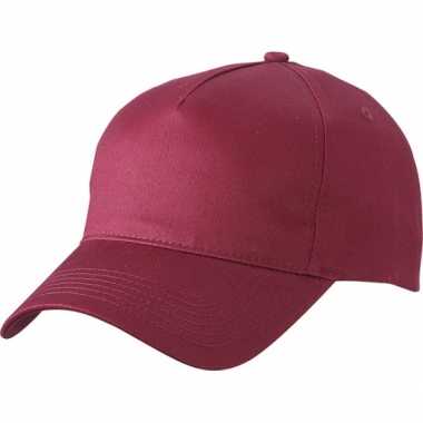 2x stuks 5 panel baseball petjes /petje in de kleur bordeaux rood