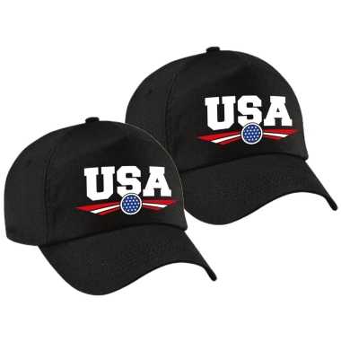2x stuks amerika / usa landen pet / baseball petje zwart kinderen