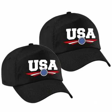 2x stuks amerika / usa landen pet / baseball petje zwart volwassenen