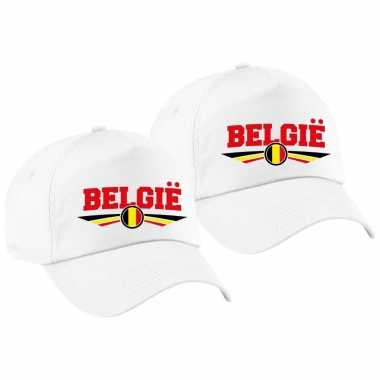 2x stuks belgie landen thema pet wit / baseball petje volwassenen
