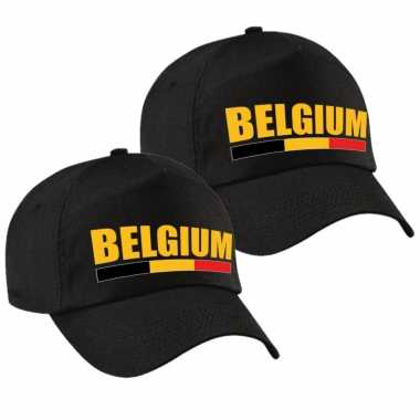 2x stuks belgium supporter pet / petje belgie zwart volwassenen