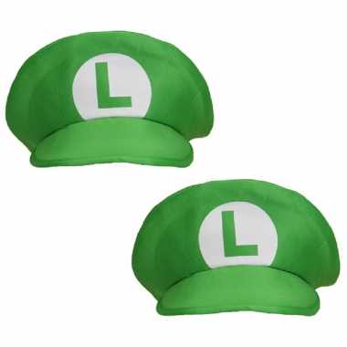 2x stuks groene loodgieter pet voor luigi