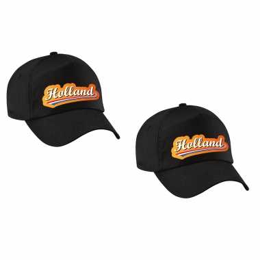 2x stuks holland fan pet / petje zwart voor volwassenen ek / wk nederland supporter