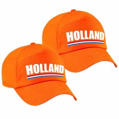 2x stuks holland supporter pet / petje nederland oranje volwassenen