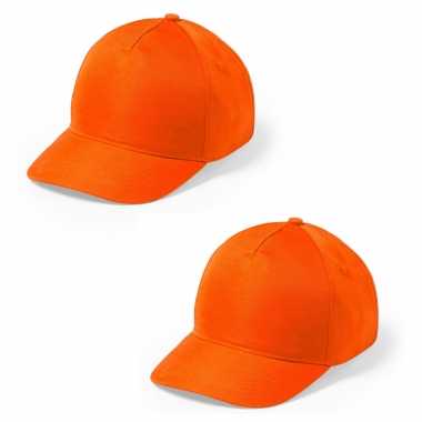 2x stuks oranje 5 panel petje voor volwassenen
