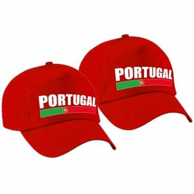 2x stuks portugal supporter pet / petje portugal rood volwassenen