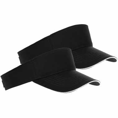 2x zwarte/witte zonnekleppen petjes voor volwassenen