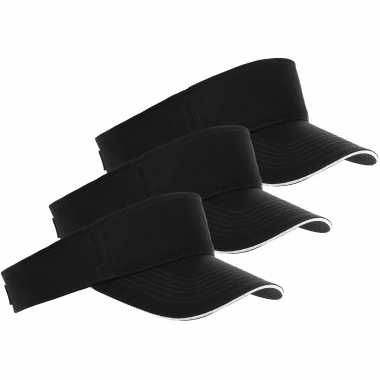 3x zwarte/witte zonnekleppen petjes voor volwassenen