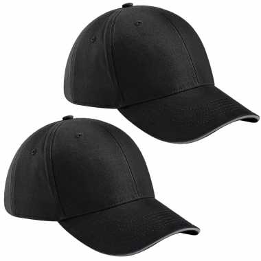 4x stuks 6 panel petje zwart/grijs voor volwassenen