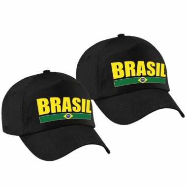 4x stuks brasil supporter pet / petje brazilie zwart volwassenen