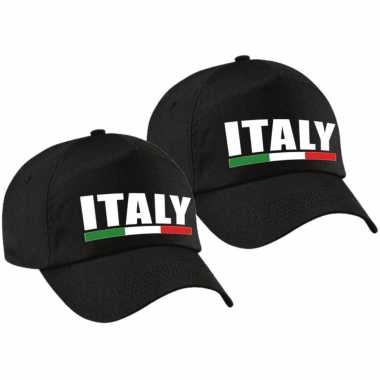 4x stuks italy supporter pet / petje italie zwart volwassenen