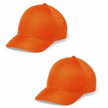 4x stuks oranje 6 panel petje voor volwassenen