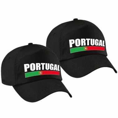 4x stuks portugal supporter pet / petje portugal zwart volwassenen