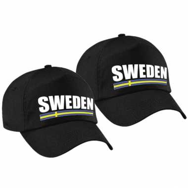4x stuks sweden supporter pet / petje zweden zwart volwassenen