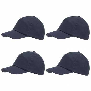 5 panel petje donkerblauw met klittenbandsluiting voor volwassenen 4 stuks