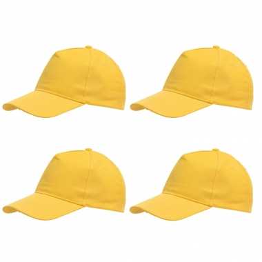 5 panel petje geel met klittenbandsluiting voor volwassenen 4 stuks