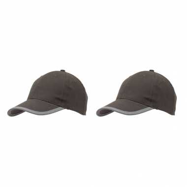 5 panel petje grijs met reflecterende rand voor volwassenen 2 stuks