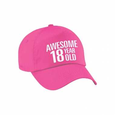 Awesome 18 year old verjaardag pet / petje roze voor dames en heren