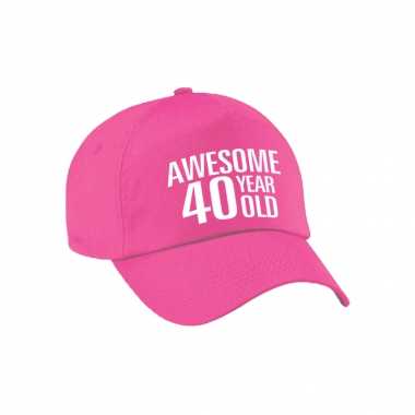 Awesome 40 year old verjaardag pet / petje roze voor dames en heren