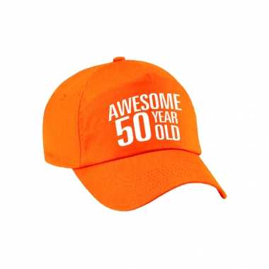 Awesome 50 year old verjaardag pet / petje oranje voor dames en heren