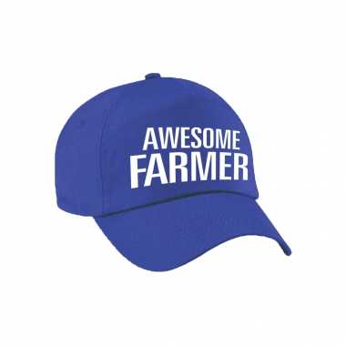 Awesome farmer pet / petje blauw voor volwassenen