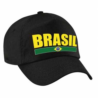 Brasil supporter pet / petje brazilie zwart kids