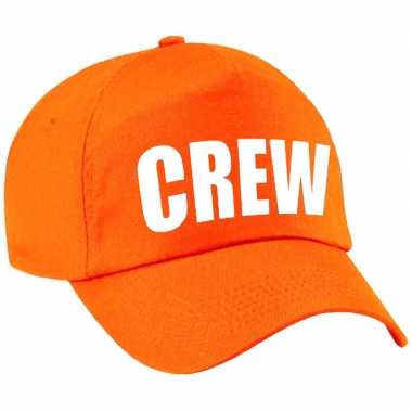 Crew pet /petje oranje met witte bedrukking dames en heren