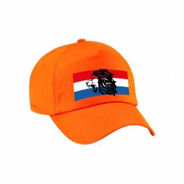Holland supporter pet / petje met de oranje leeuw en nederlandse vlag ek / wk voor kinderen