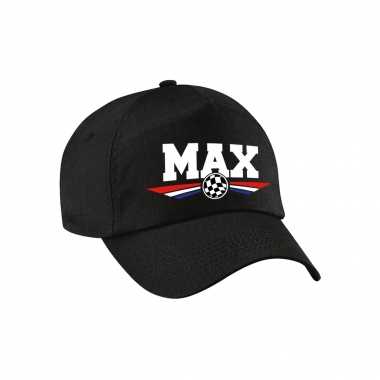 Max auto race supporter pet / baseball petje met nederlandse vlag zwart voor volwassenen