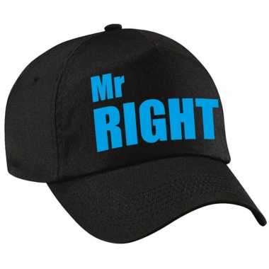 Mr right pet / petje zwart met blauwe letters heren