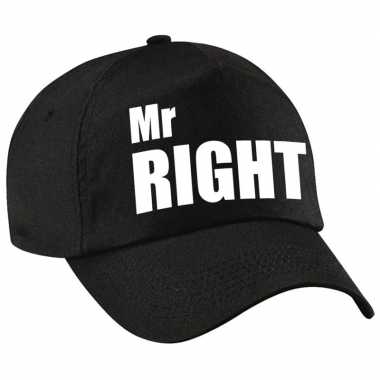 Mr right pet / petje zwart met witte letters heren