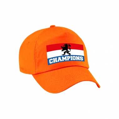 Nederland supporter pet / petje champions met vlag holland ek / wk voor volwassenen