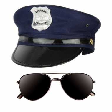 Politie agent verkleed setje pet en donkere zonnebril