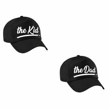 The dad en the kid tekst pet / baseball petje zwart voor volwassenen en kinderen