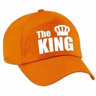 The king pet / petje oranje met witte letters en kroon heren