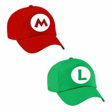 Verkleedset loodgieter mario en luigi pet voor volwassenen
