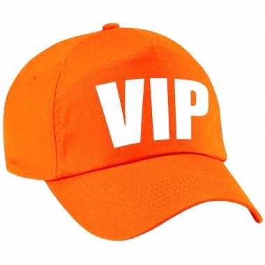 Vip pet /petje oranje met witte bedrukking voor kinderen