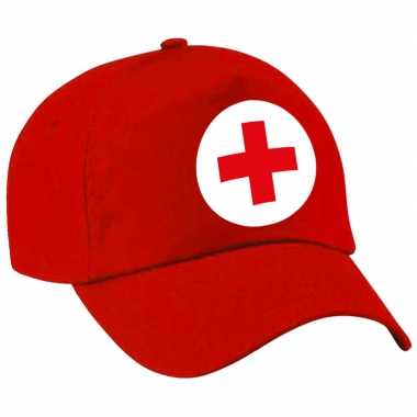 Zuster / verpleegster pet / baseball petje rood voor dames