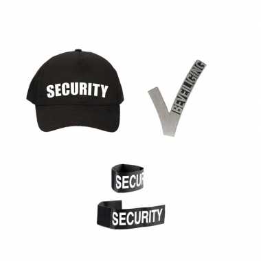 Zwarte security pet / petje met beveiligingsembleem en polsbandje