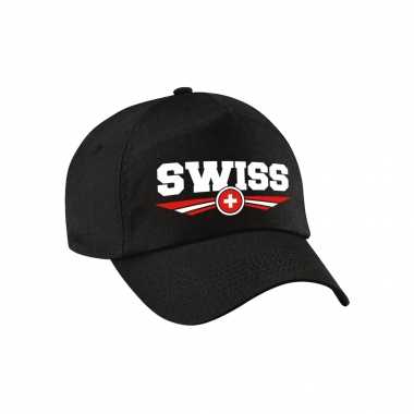 Zwitserland / swiss landen pet / baseball petje zwart volwassenen