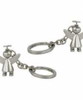 2x beschermengel sleutelhanger mat zilver