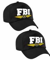 2x stuks fbi agent tekst pet baseball petje zwart voor volwassenen