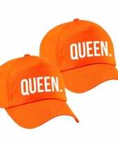 2x stuks queen pet petje oranje met witte bedrukking voor meisjes