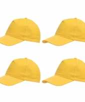 5 panel petje geel met klittenbandsluiting voor volwassenen 4 stuks