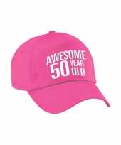 Awesome 50 year old verjaardag pet petje roze voor dames en heren