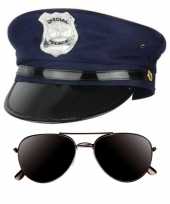 Politie agent verkleed setje pet en donkere zonnebril 10307994