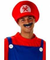 Rode loodgieter verkleedset pet met snor